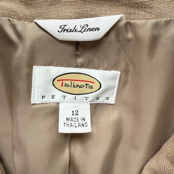 Talbots 100% Irish Linen Blazer Tan Beige Three-Button Fully Lined, Size 12P - Picture 3 of 9